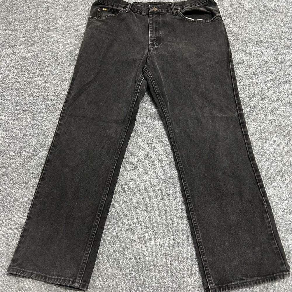 Lee Jeans Mens Size 38 Black Cotton Relaxed Straight Leg Faded Casual 45045
